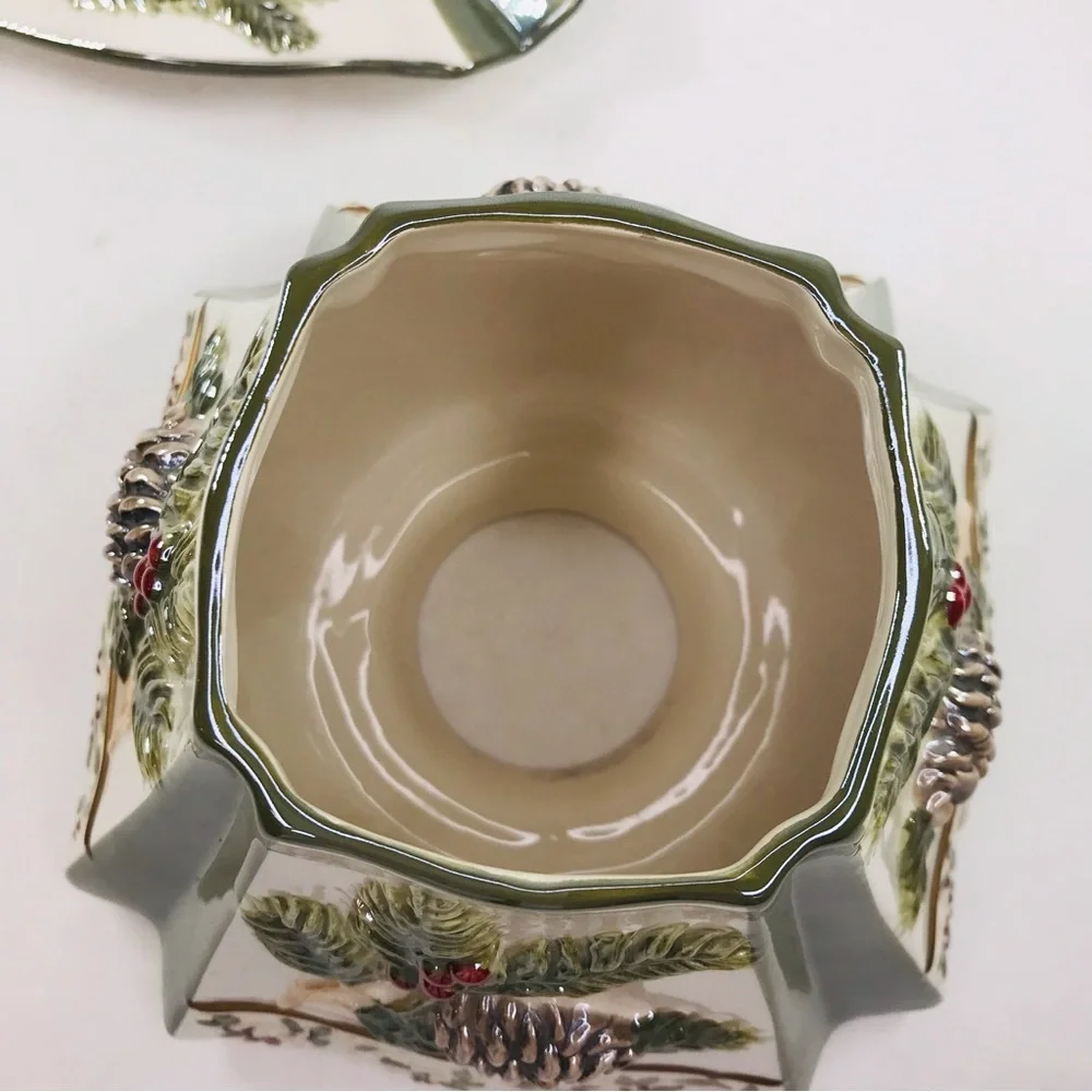 Yankee Candle Large Jar Shade Topper Plate Pine Winter Ceramic Iridescent